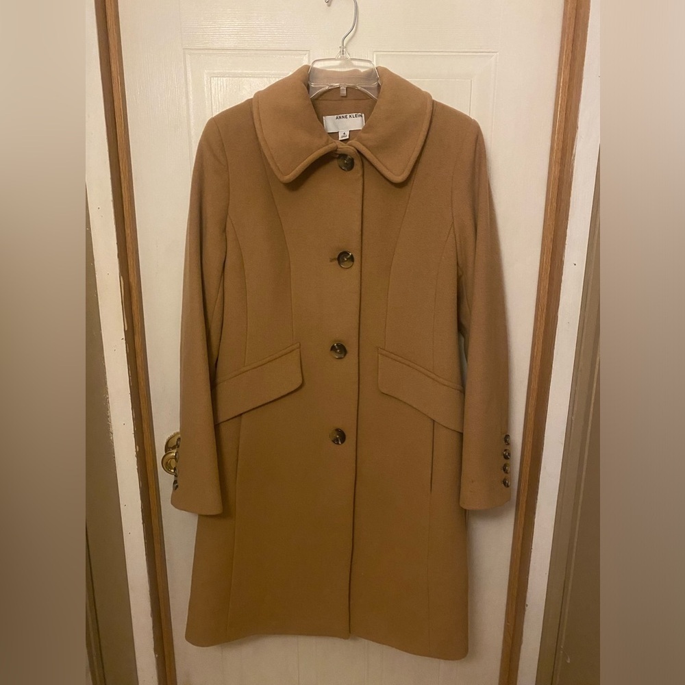 Anne Klein Women's Club Collar Walker Wool/Cashmere Camel Coat